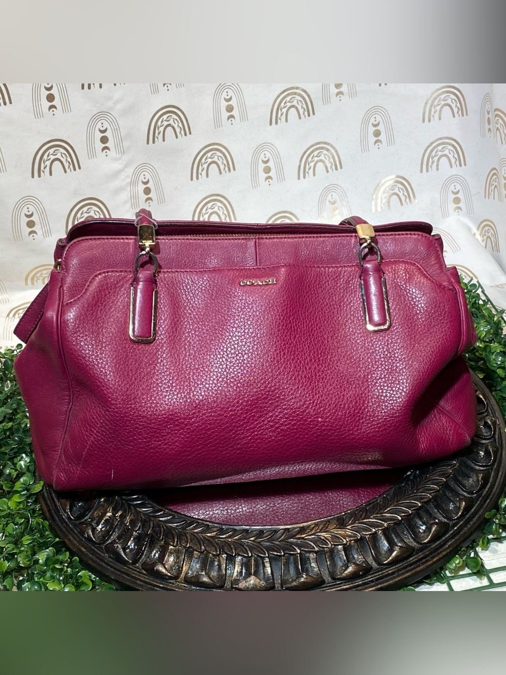 Coach Pebbled Leather Shoulder Bag - Magenta with Gold Hardware